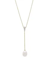 Cultured Freshwater Pearl (9x7mm) Long Pendant in 14K Yellow Gold