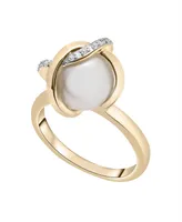 Cultured Freshwater Pearl (10mm) & Diamond (1/20 ct. tw.) Crossed Ring 14K in Yellow Gold