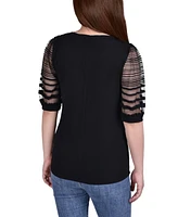 Women's Elbow Sleeve Crepe with Burnout Sleeves Top
