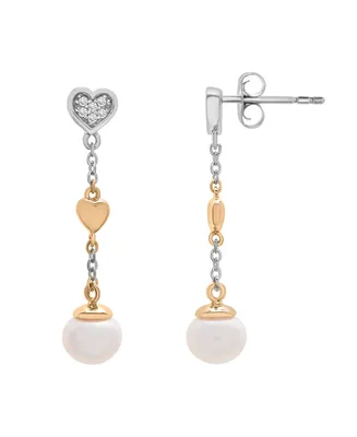 Cultured Freshwater Pearl (6mm) & Diamond (1/10ct. tw.) Heart Earrings in 14K Yellow Gold Over Sterling Silver