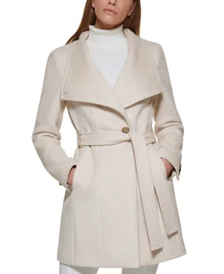 Calvin Klein Women's Petite Asymmetrical Belted Wrap Coat, Created for Macy's