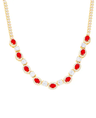 Lab-Created Ruby (4-3/4 ct. t.w.) & Cubic Zirconia Halo 18" Statement Necklace in Gold-Plated Brass