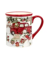 Certified International Red Truck Snowman 4 Piece Mug Set