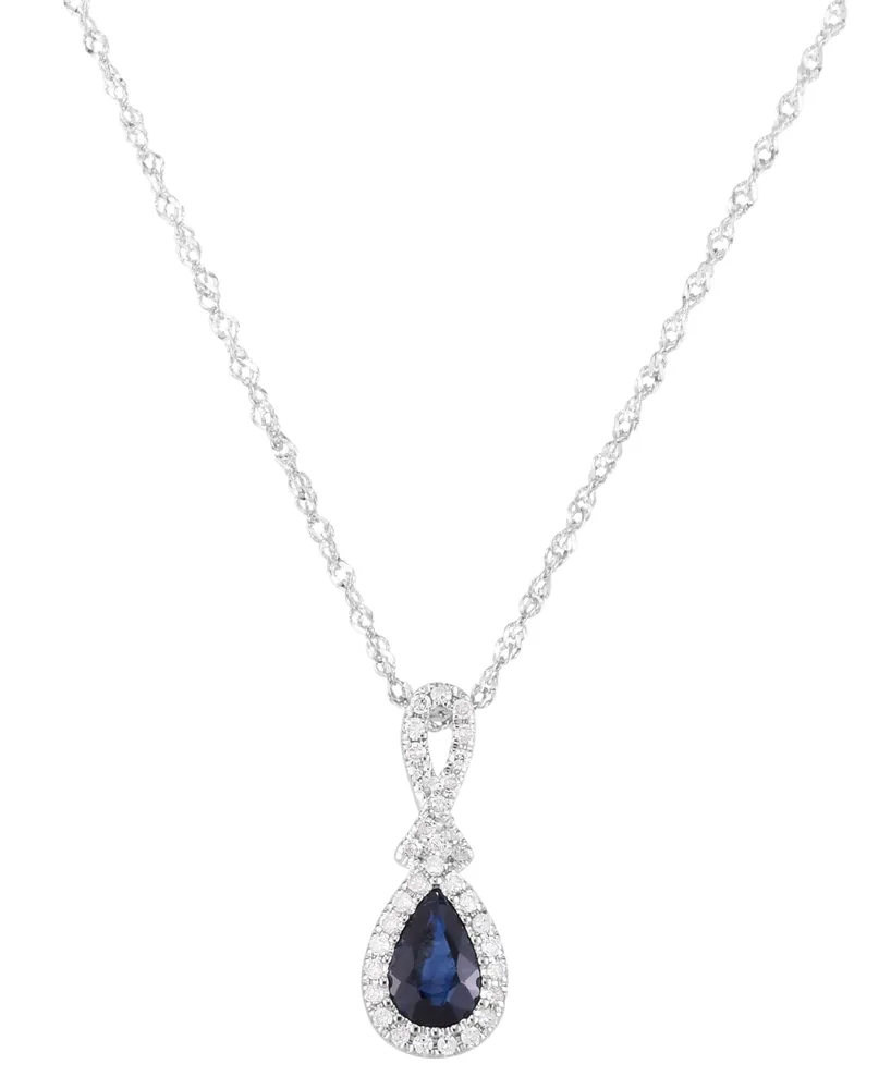 Sapphire (1/2 ct. t.w.) & Diamond (1/10 ct. t.w.) Halo Pendant Necklace in 14k White Gold, 16" + 2" extender