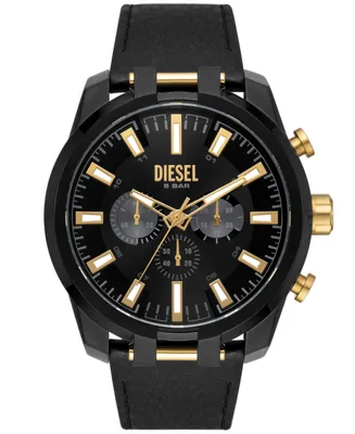 Diesel Men's Split Black Leather Strap Watch, 51mm