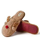 Dearfoams Men's Holiday Novelty Christmas Reindeer Scuff Slipper