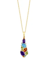 Effy Multi-Gemstone (2-3/4 ct. t.w.) & Diamond (1/20 ct. t.w.) Elongated Cluster 18" Pendant Necklace in 14k Gold