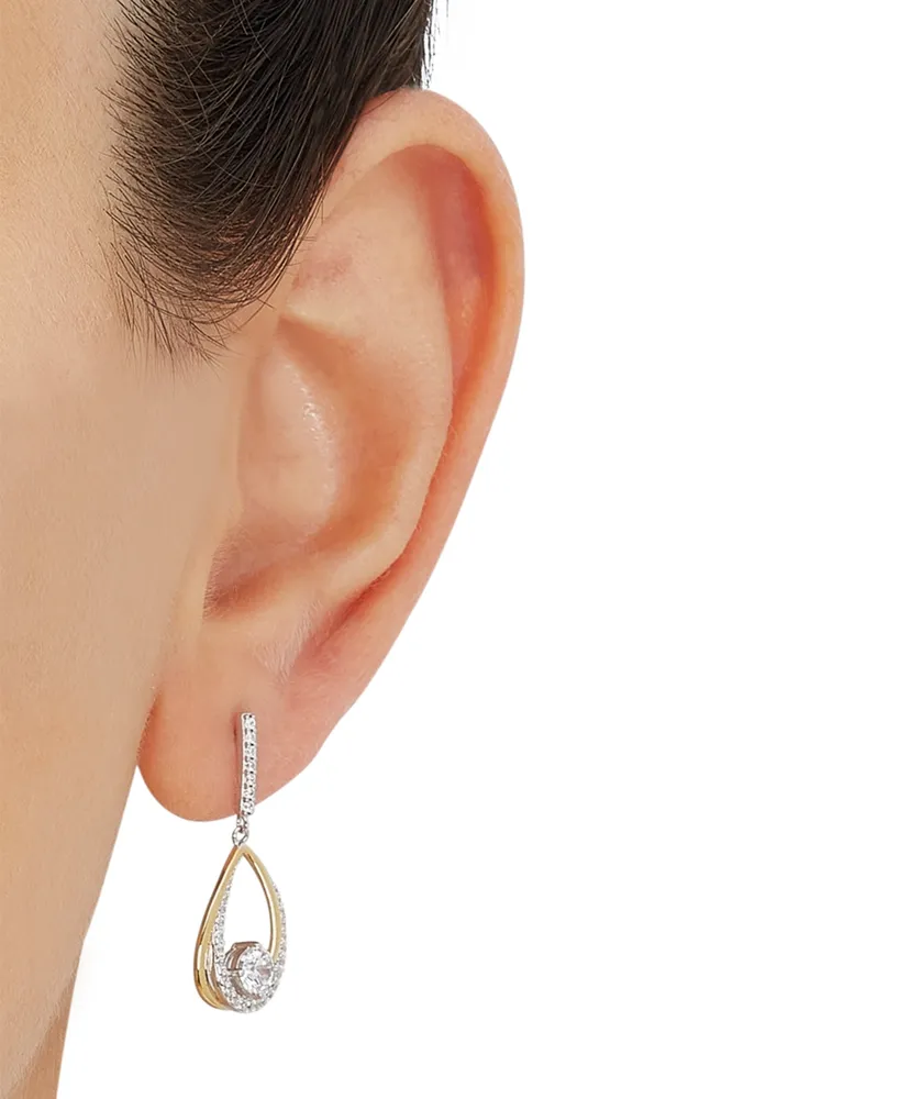 Cubic Zirconia Teardrop Drop Earrings in Sterling Silver & 14k Gold-Plate