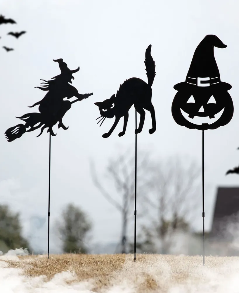 Glitzhome 36" Halloween Metal Silhouette Yard Stake or Hanging Decor Set, 3 Piece