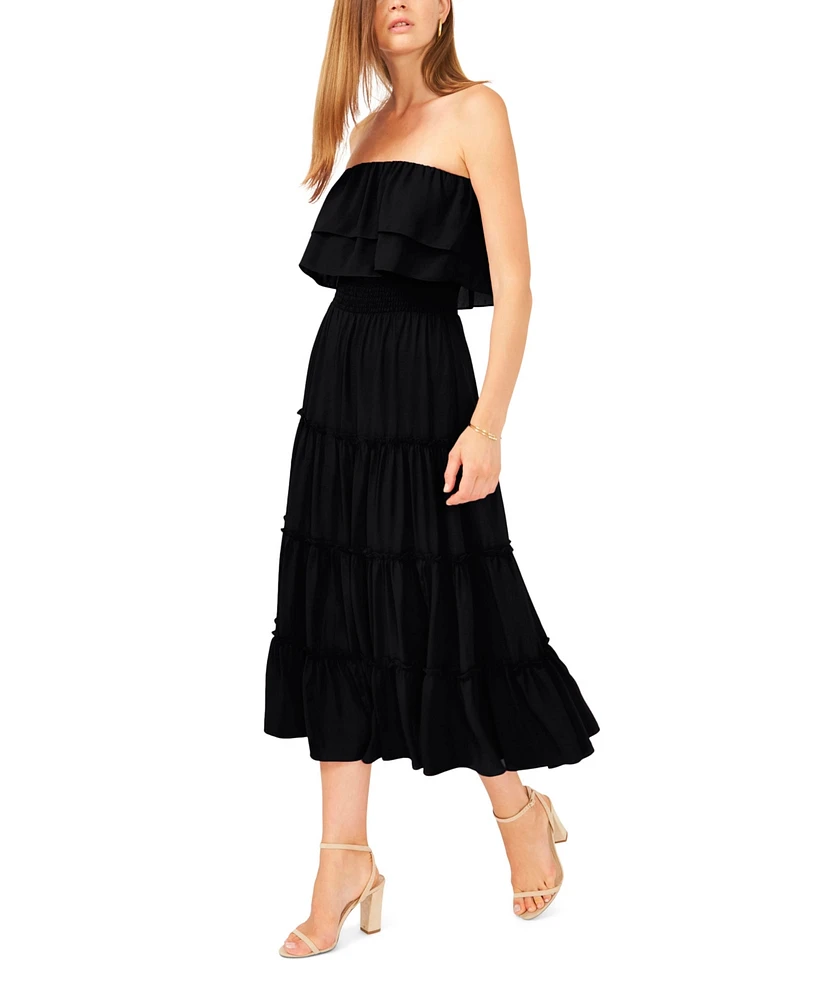 1.state Women's Strapless Ruffle Tiered Maxi Dress