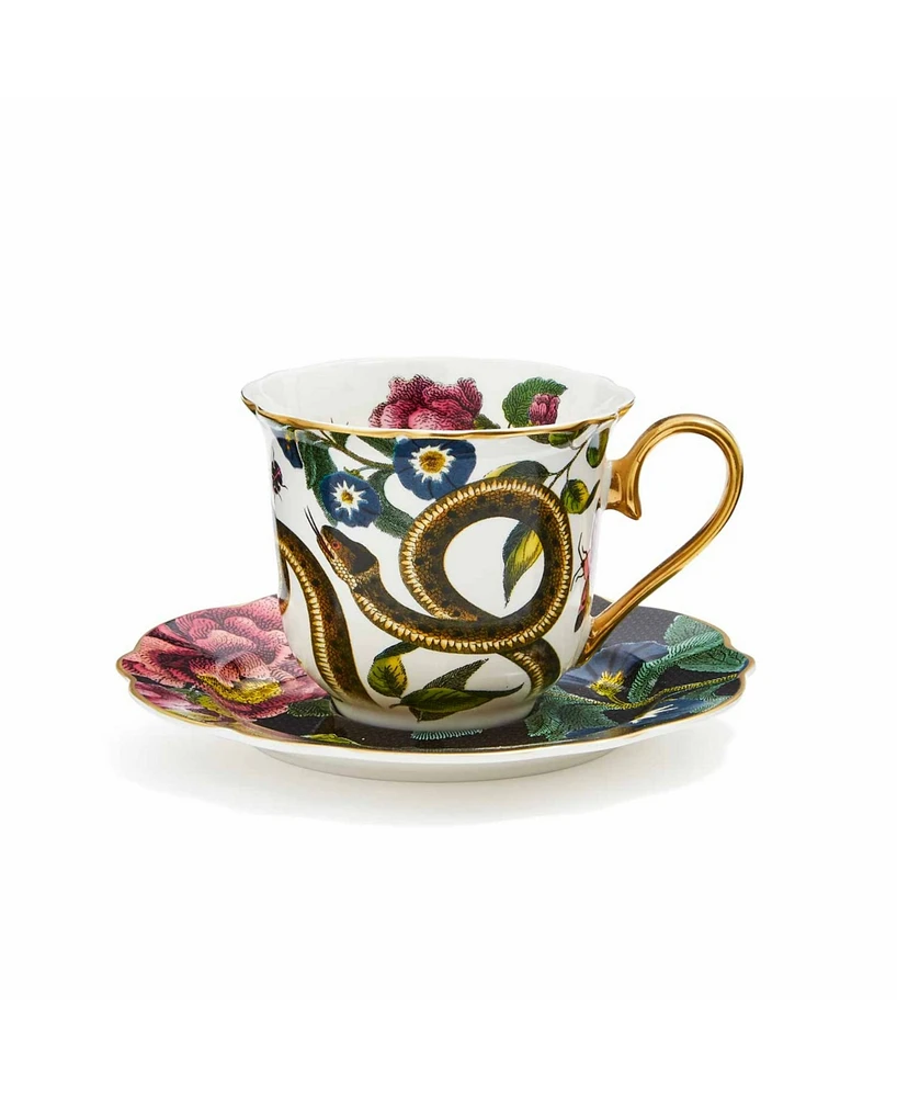 Spode Creatures of Curiosity Dark Floral Snake Teacup and Saucer