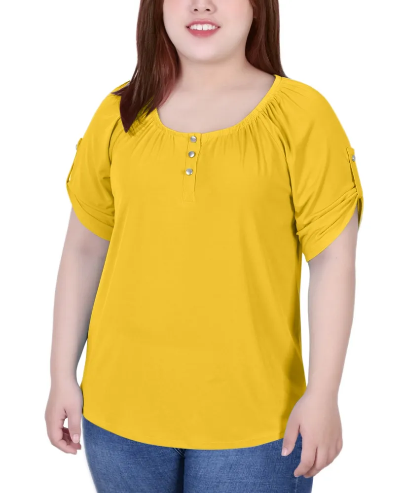 Plus Short Sleeve Round Neck Henley Top