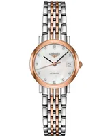 Longines Women's Swiss Automatic Elegant Diamond Accent 18k Gold & Stainless Steel Bracelet Watch 25mm