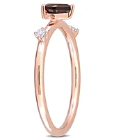 10K Rose Gold Garnet and White Topaz Heart Stackable Ring