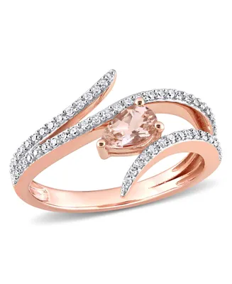 10K Rose Gold Plated Morganite and Diamond Open Wrap Ring