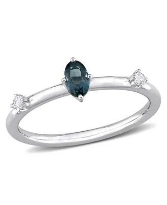 10K White Gold Blue Topaz and Oval Stackable Ring