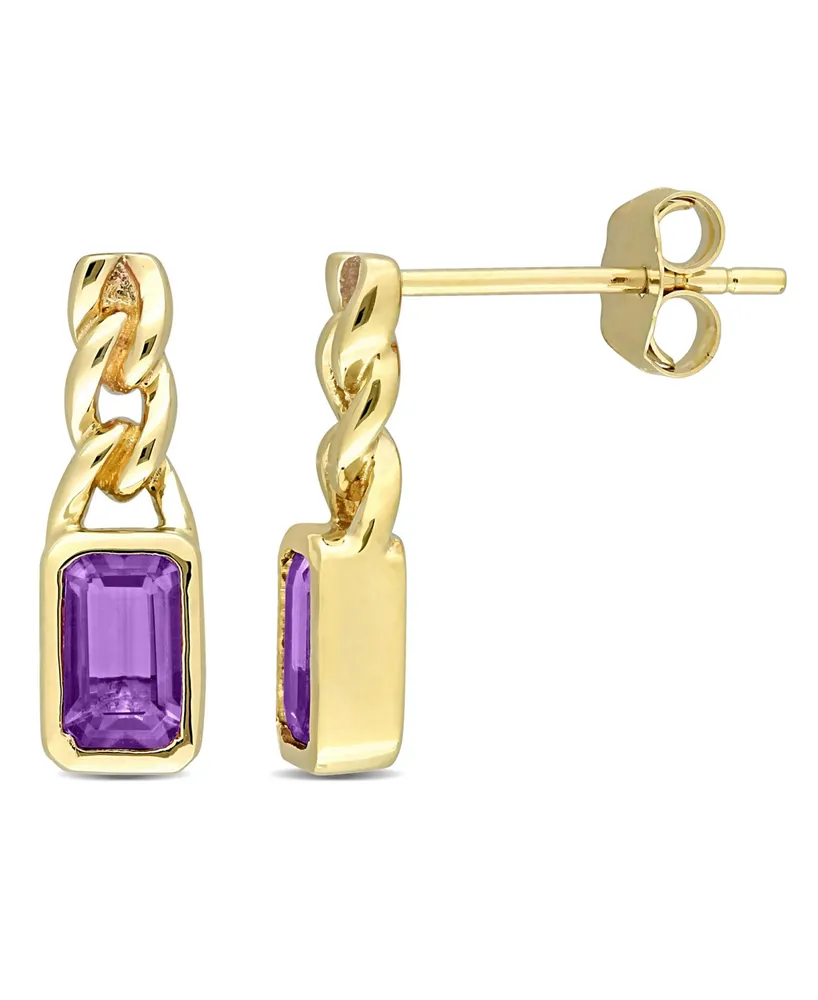 10K Yellow Gold Plated Amethyst Link Drop Earrings