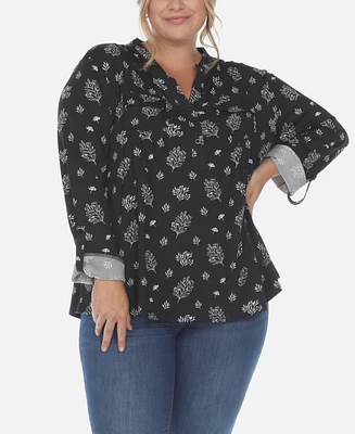 White Mark Plus Size Pleated Long Sleeve Top