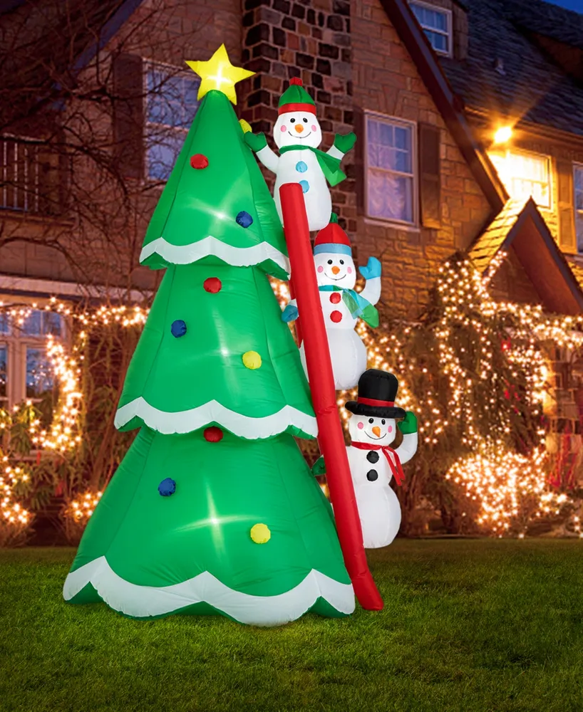Glitzhome 8' Lighted Inflatable Xmas Snowman Climbing Up Tree Decor