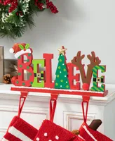 Glitzhome 14.5" Wooden Metal Believe Christmas Stocking Holder