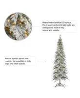 Glitzhome 9' Pre-Lit Flocked Pencil Spruce Artificial Christmas Tree with 470 Warm White Lights