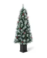 Glitzhome 5' Pre-Lit Pine Artificial Christmas Porch Tree with 150 Warm White Lights