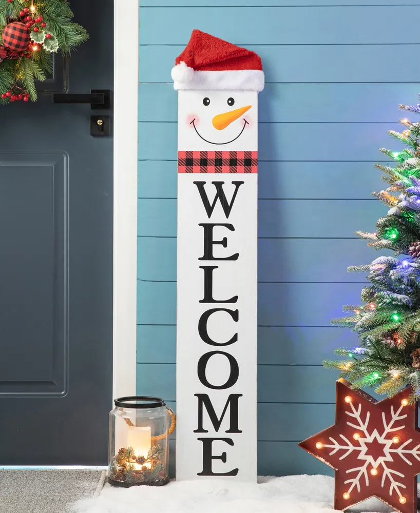 Glitzhome 42.5" Reversible Wooden Hohoho and Snowman Porch Sign