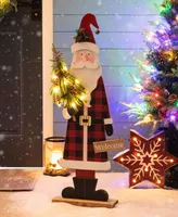 Glitzhome 36" Lighted Wooden Santa Porch Decor