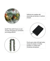 Glitzhome 9' Pre-Lit Greenery Pine Cones and Berries Christmas Garland, with 50 Warm White Lights Set, 2 Piece