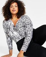 I.n.c. International Concepts Plus Printed Zip-Pocket Top, Created for Macy's