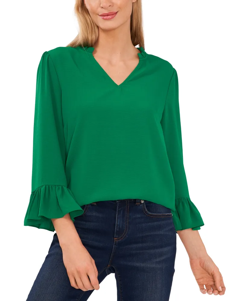 CeCe Women's 3/4 Sleeve Ruffle-Sleeve V-Neck Blouse