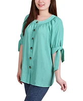 Petite Elbow Sleeve Tie-Sleeve Blouse