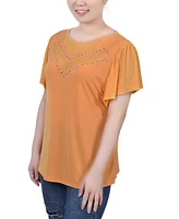 Petite Studded Short Flutter Sleeve Top