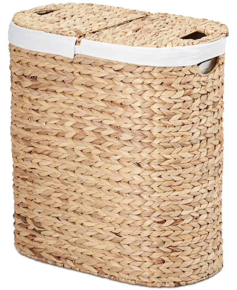 Seville Classics Hand-Woven Natural Wicker Lidded Double Laundry Hamper