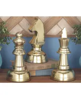 Large Metallic Decorative Chess Piece Sculptures Table Decor, Set of 3 - Gold