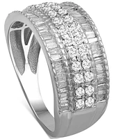 Diamond Round & Baguette Multirow Band (1 ct. t.w.) 14k White or Yellow Gold