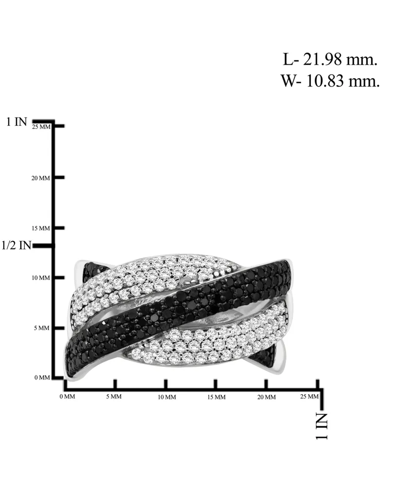 Black Diamond (1/2 ct. t.w.) & White Diamond (1/2 ct. t.w.) Crossover Statement Ring in Sterling Silver