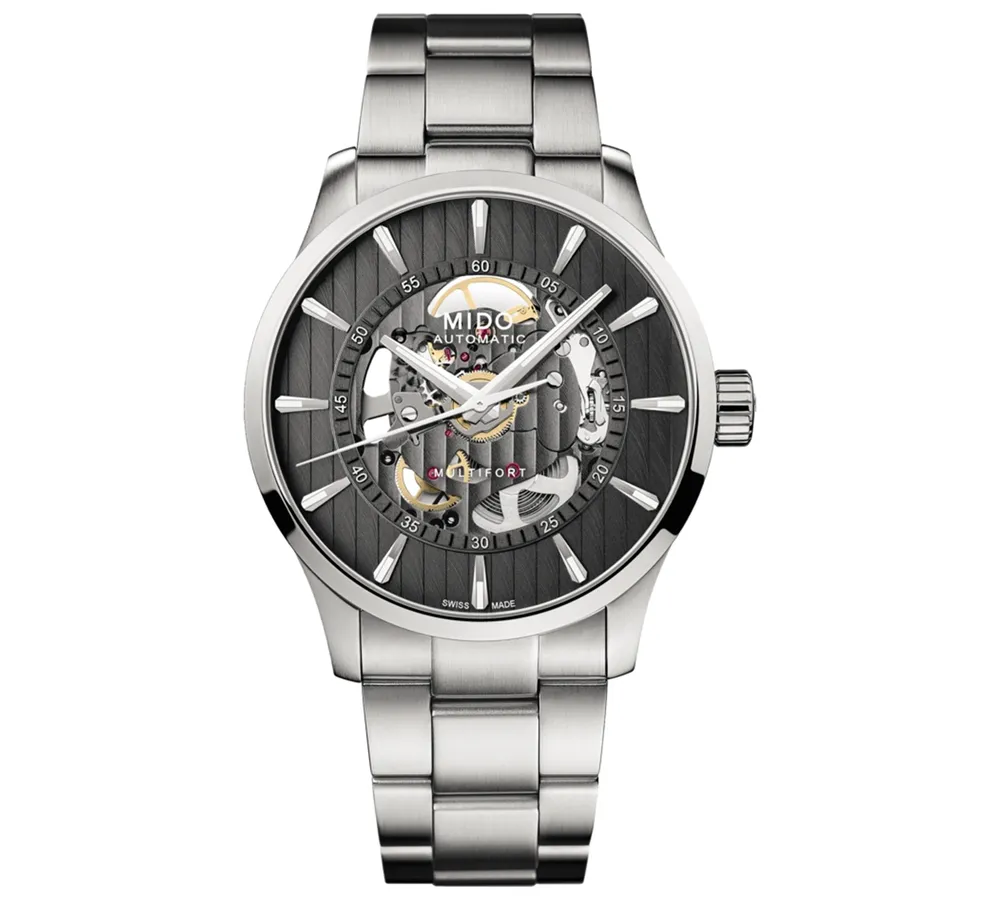 Mido Men's Swiss Automatic Multifort Skeleton Vertigo Black and Orange  Fabric Strap Watch 42mm | CoolSprings Galleria