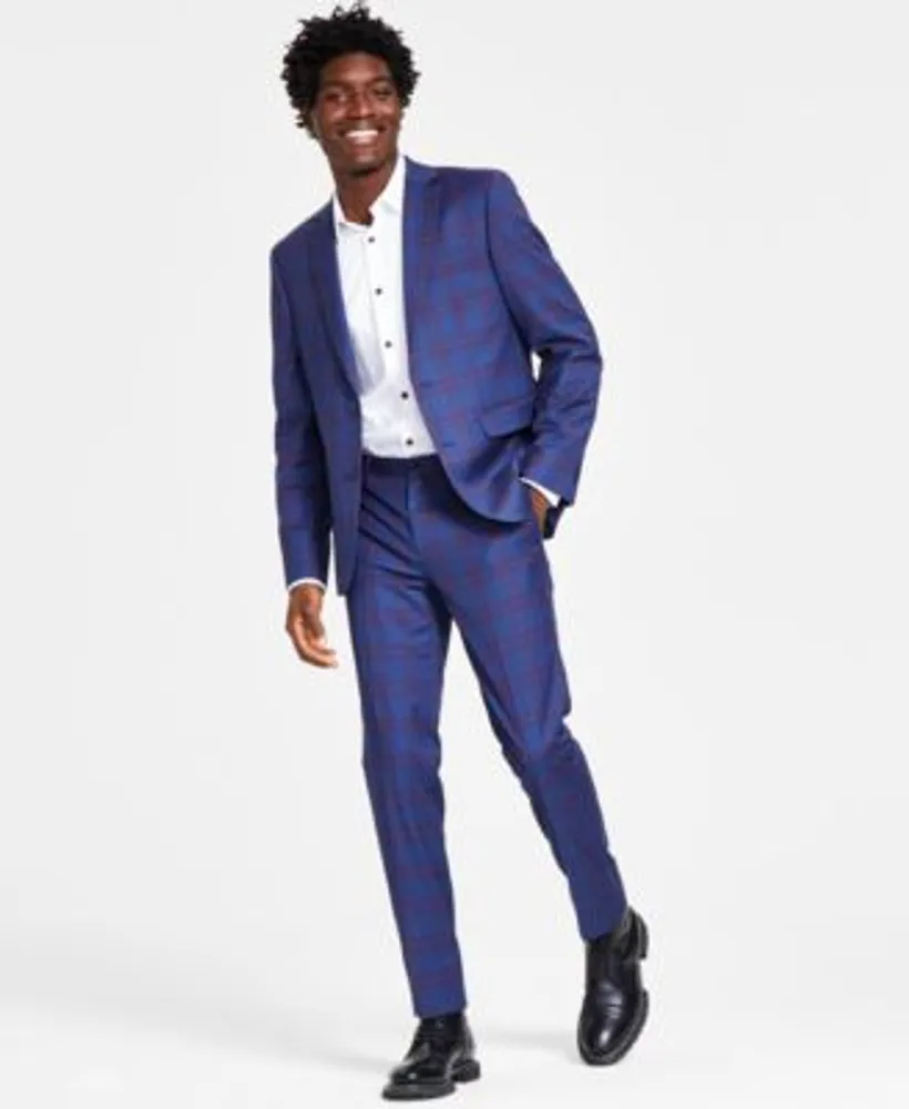I.N.C. International Concepts Mens Classic Fit Tuxedo Shirt Slim Fit Plaid  Suit Separates Created For Macys