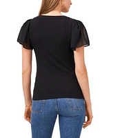 1.state Women's Flutter Short Sleeve V-Neck Knit Top