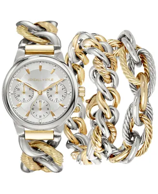 Kendall + Kylie Women's Two-Tone Metal Alloy Bracelet Watch 32mm Gift Set