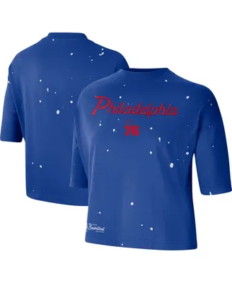 Women's Nike Royal Philadelphia 76ers Courtside Splatter Cropped T-shirt