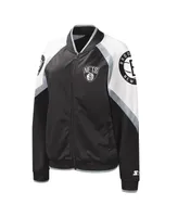 Women's Starter Black, Silver Brooklyn Nets Fan Girl Satin Raglan Full-Zip Jacket