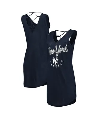 Women's G-iii 4Her by Carl Banks Navy New York Yankees Game Time Slub Beach V-Neck Cover-Up Dress