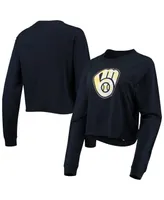 Women's New Era Navy Milwaukee Brewers Baby Jersey Cropped Long Sleeve T-shirt