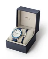 Ted Baker Men's Magarit Blue Leather Strap Watch 46mm and Bracelet Gift Set, 2 Pieces