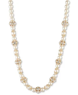 Marchesa Gold-Tone Imitation Pearl & Crystal Button Station Necklace, 16" + 3" extender
