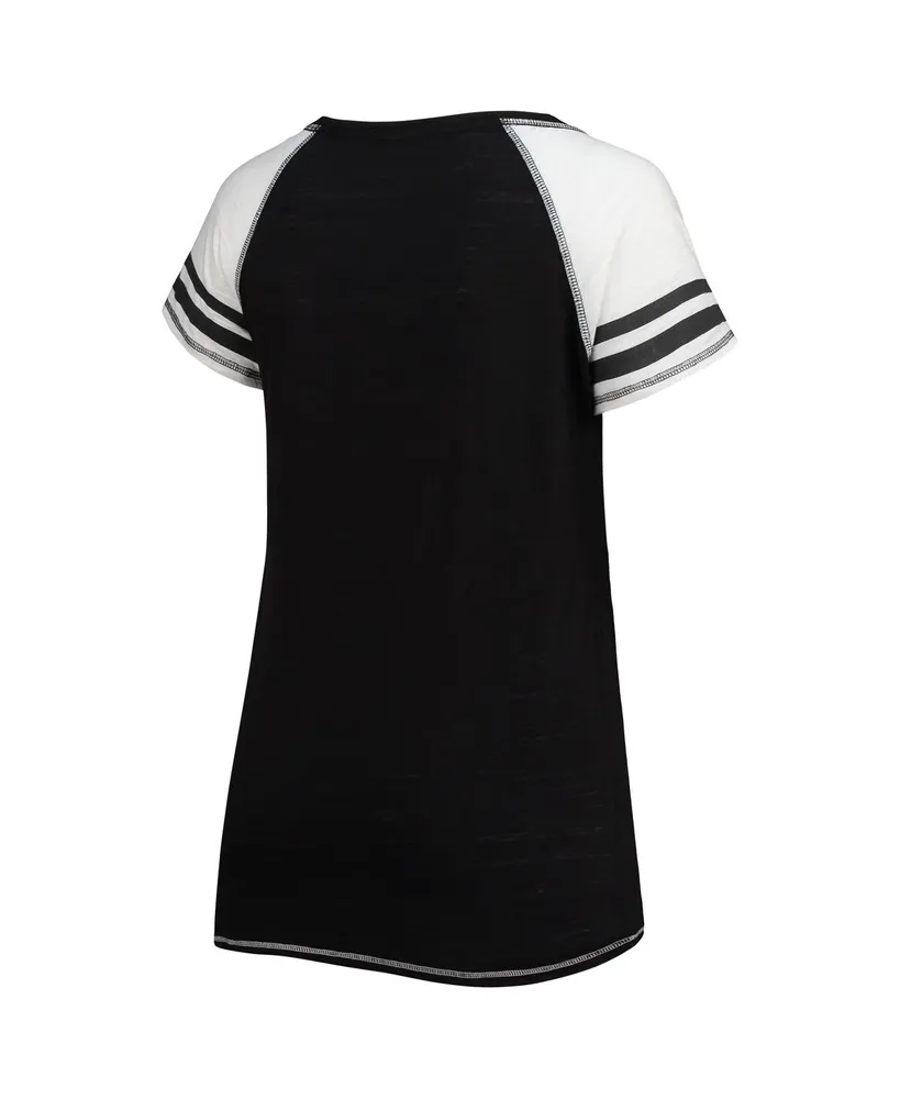Women's Soft as a Grape Black Miami Marlins Curvy Colorblock Tri-Blend Raglan V-Neck T-shirt
