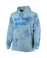 Men's Fanatics Blue New York Knicks Big and Tall Wordmark Cloud Dye Pullover Hoodie