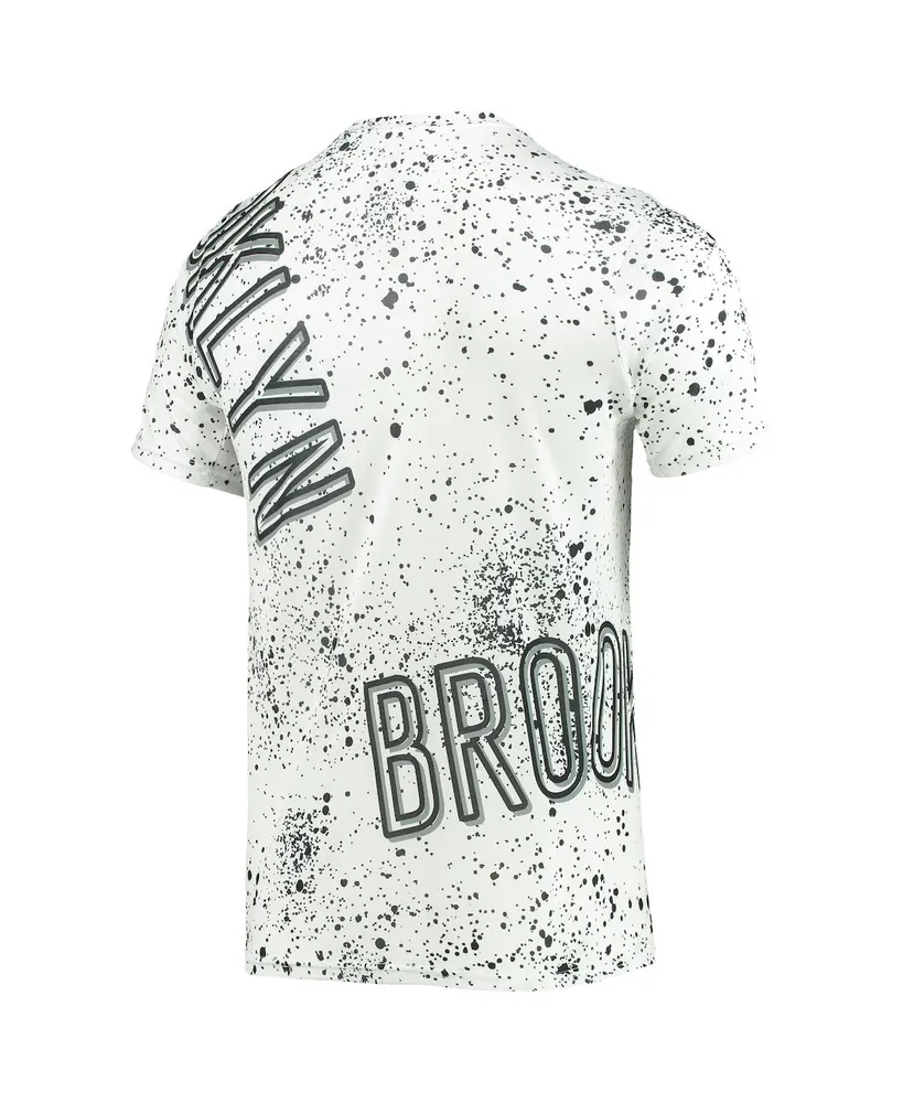 Men's White Brooklyn Nets Gold Foil Splatter Print T-shirt